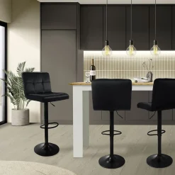 Lot de 2 tabourets de bar rembourrées en velours noir chaise réglable en hauteur