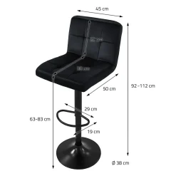 Lot de 4 tabourets de bar rembourrées en velours noir chaise réglable en hauteur