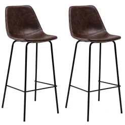 Lot de 2 tabourets de bar vintage LUCIEN marron - Hauteur d'assise 75cm - HAPPY GARDEN