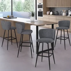 Lot de 4 tabourets de bar OMBLINE assise en tissu gris foncé et pieds en métal noir