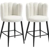 Lot de 2 tabourets de bar design contemporain - repose-pied - acier noir revêtement effet laine bouclée blanc