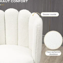 Lot de 2 tabourets de bar design contemporain - repose-pied - acier noir revêtement effet laine bouclée blanc