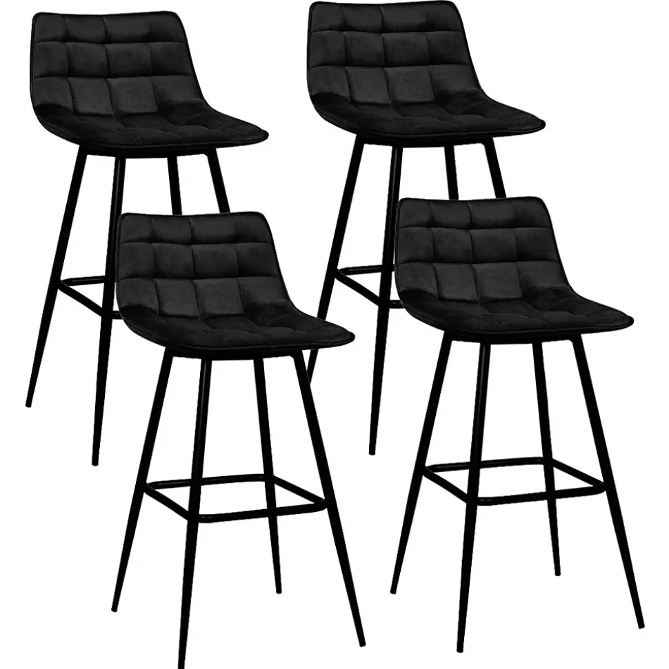 Lot de 4 tabourets de bar MADY en velours noir