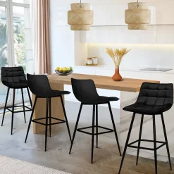 Lot de 4 tabourets de bar MADY en velours noir