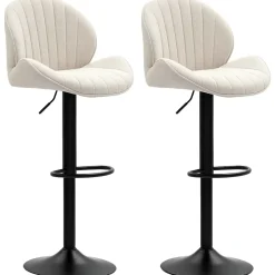 Lot de 2 tabourets de bar design coquillage pivotants réglables acier noir tissu chenille beige