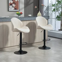 Lot de 2 tabourets de bar design coquillage pivotants réglables acier noir tissu chenille beige