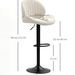 Lot de 2 tabourets de bar design coquillage pivotants réglables acier noir tissu chenille beige