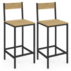 Lot de 2 tabourets de bar DETROIT avec dossier chaise de cuisine design industriel