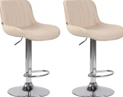 Lot De 2 Tabourets De Bar Lentini Similicuir, Chaise Haute De Bistrot Avec Repose-pieds Hauteur Réglable Pivotant Crème/Chrome