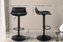 Lot de 2 tabourets de bar Aveiro similicuir, chaises réglables, pied trompette, structure métal, protections sol Noir