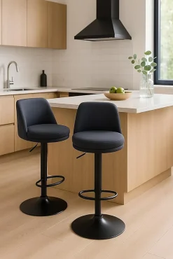 Lot de 2 tabourets de bar, assise ronde, haut dossier, réglable, pivotant rif (noir)