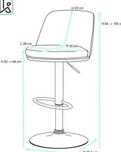 Lot de 2 tabourets de bar, assise ronde, haut dossier, réglable, pivotant rif (noir)