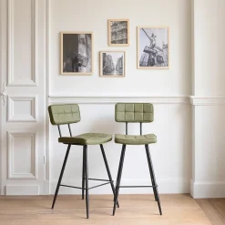 Lot de 2 tabourets de bar en simili vert FERNAND - HAPPY GARDEN