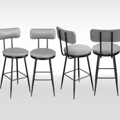 Lot de 4 tabourets de bar cuir PU gris, chaise moderne avec siège confortable et base métal, pour cuisine salle à manger comptoir
