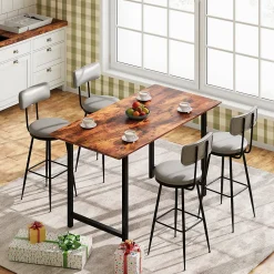 Lot de 4 tabourets de bar cuir PU gris, chaise moderne avec siège confortable et base métal, pour cuisine salle à manger comptoir