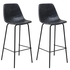 Lot de 2 tabourets de bar vintage LUCIEN gris foncé - Hauteur d'assise 75cm - HAPPY GARDEN
