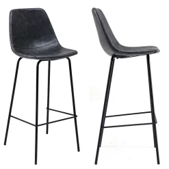 Lot de 2 tabourets de bar vintage LUCIEN gris foncé - Hauteur d'assise 75cm - HAPPY GARDEN