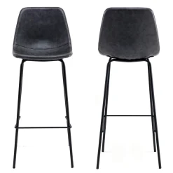 Lot de 2 tabourets de bar vintage LUCIEN gris foncé - Hauteur d'assise 75cm - HAPPY GARDEN