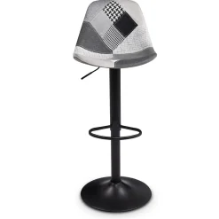 Lot de 4 tabourets de bar KARL design patchworks noirs, gris et blancs pied noir
