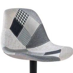 Lot de 4 tabourets de bar KARL design patchworks noirs, gris et blancs pied noir