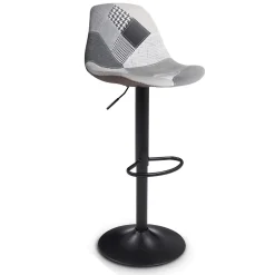 Lot de 4 tabourets de bar KARL design patchworks noirs, gris et blancs pied noir