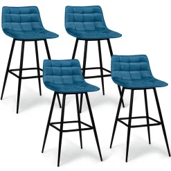 Lot de 4 tabourets de bar MADY en velours bleu