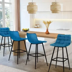 Lot de 4 tabourets de bar MADY en velours bleu