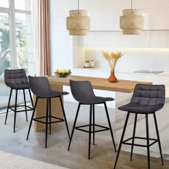 Lot de 4 tabourets de bar MADY en velours gris foncé