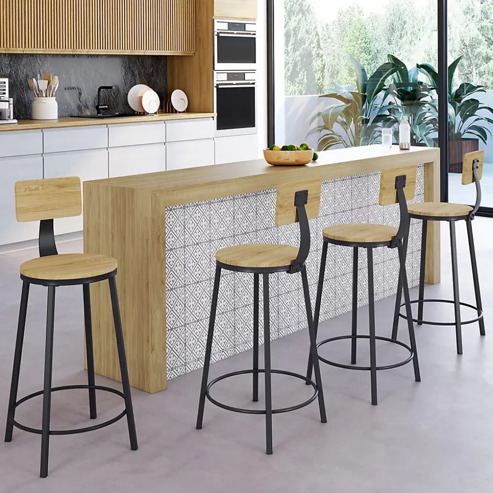 Lot de 4 tabourets de bar DETROIT assise ronde avec dossier design industriel
