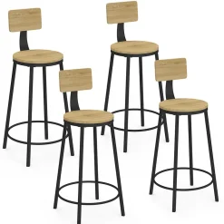 Lot de 4 tabourets de bar DETROIT assise ronde avec dossier design industriel