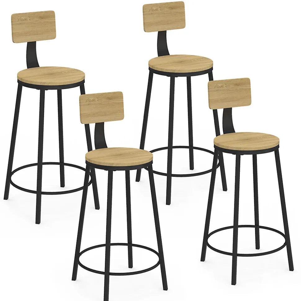Lot de 4 tabourets de bar DETROIT assise ronde avec dossier design industriel