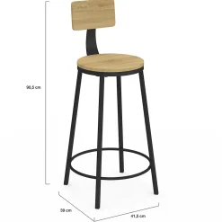 Lot de 4 tabourets de bar DETROIT assise ronde avec dossier design industriel