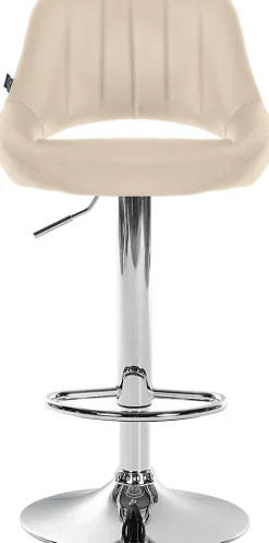 Lot de 2 tabourets de bar Milet similicuir, Chaise de bar pivotante avec repose-pieds et dossier Métalchromé/Crème