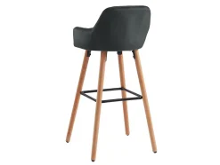Lot de 2 tabourets de bar en velours et pieds bois de hêtre - Noir - ELEANA