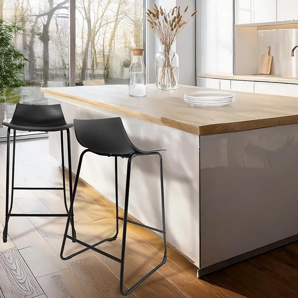 Lot de 2 tabourets de bar en métal et plastique noir 48,5 x 47 x 82 cm
