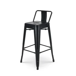 Lot de 4 tabourets de bar en métal noir mat style industriel Avec dossier Hauteur 66cm