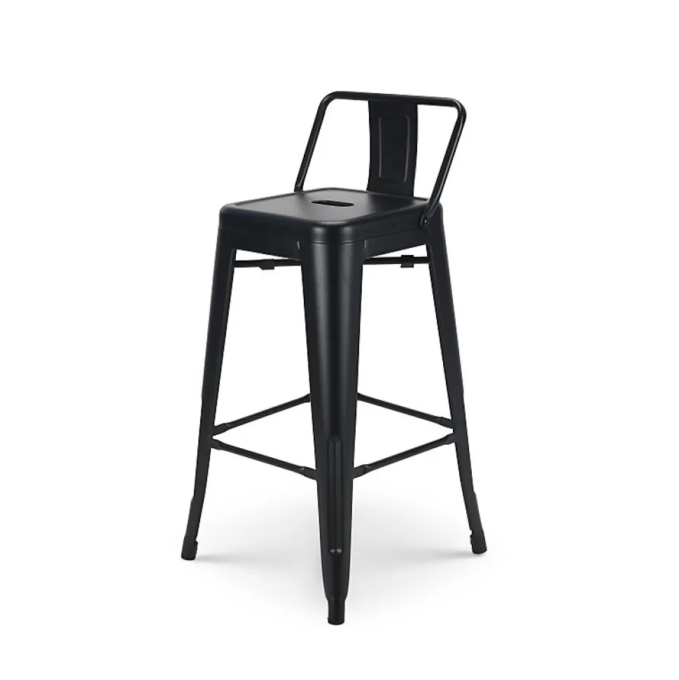 Lot de 4 tabourets de bar en métal noir mat style industriel Avec dossier Hauteur 66cm