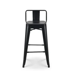 Lot de 4 tabourets de bar en métal noir mat style industriel Avec dossier Hauteur 66cm