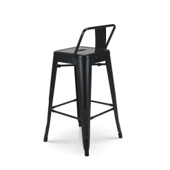 Lot de 4 tabourets de bar en métal noir mat style industriel Avec dossier Hauteur 66cm