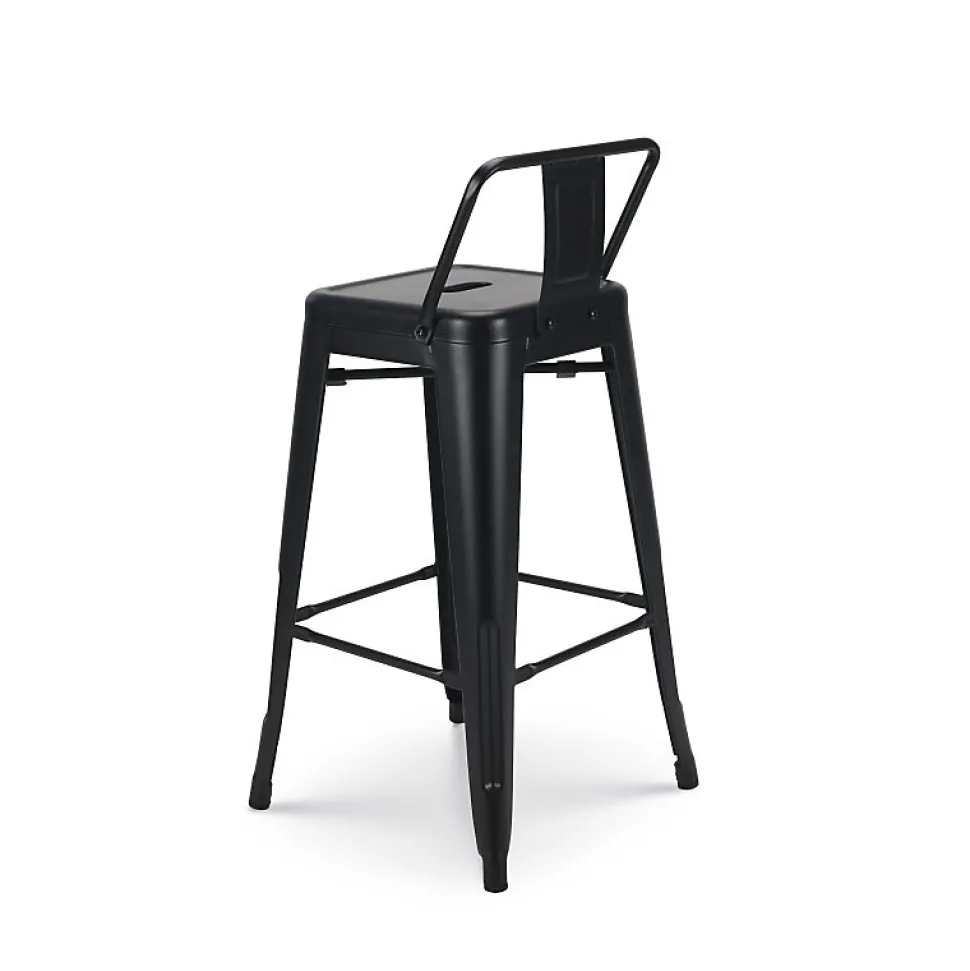 Lot de 4 tabourets de bar en métal noir mat style industriel Avec dossier Hauteur 66cm