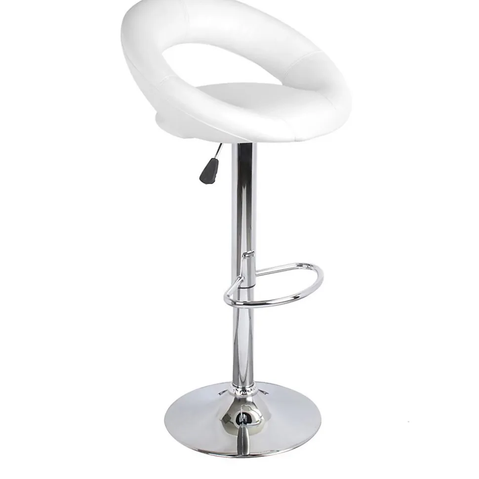Lot de 2 tabourets de bar réglables en hauteur 77-97 cm Assise simili cuir PU blanc, pied en métal gris, diamètre 40 cm