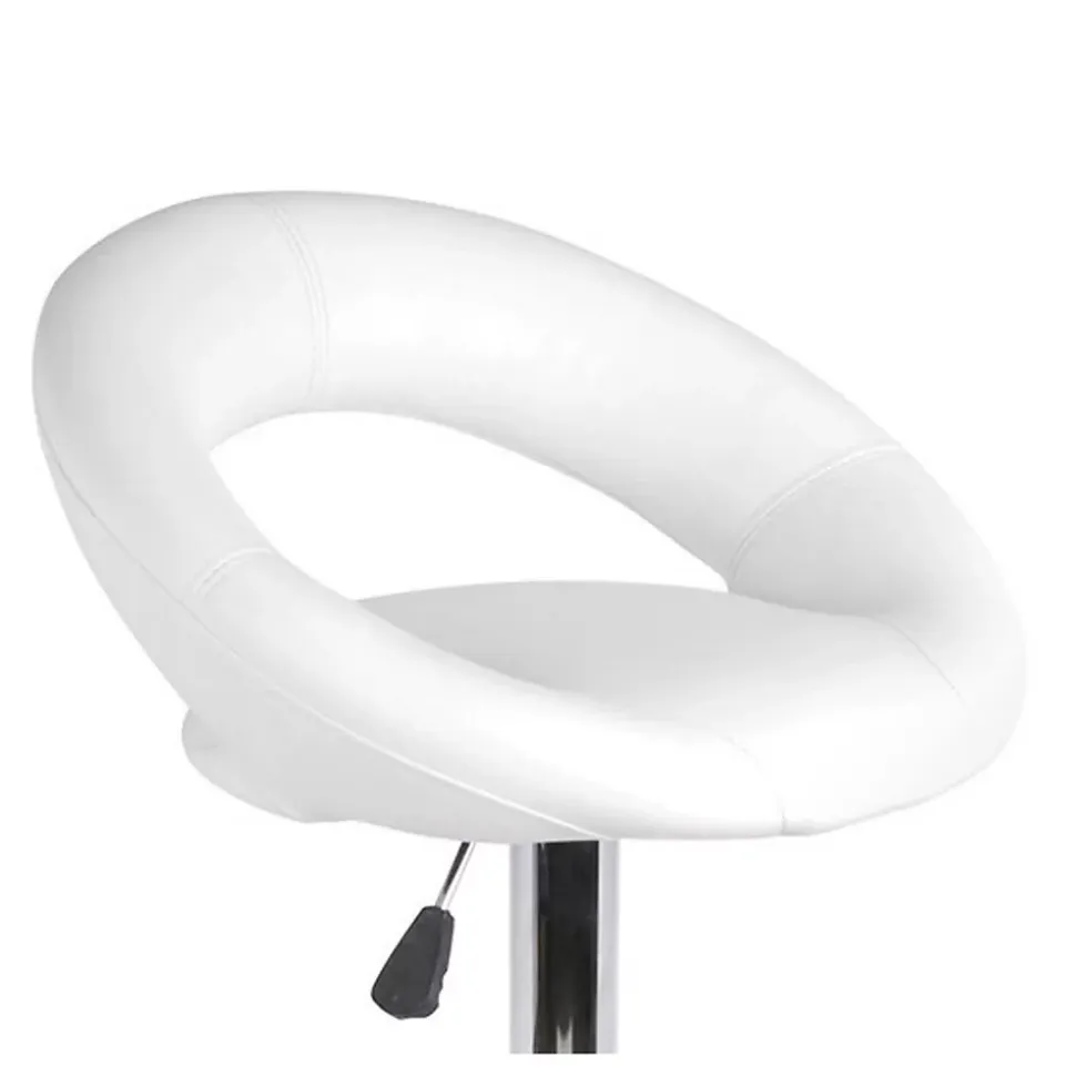 Lot de 2 tabourets de bar réglables en hauteur 77-97 cm Assise simili cuir PU blanc, pied en métal gris, diamètre 40 cm