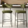 Lot de 2 tabourets de bar modernes IRIS velours côtelé kaki hauteur hauteur 75cm