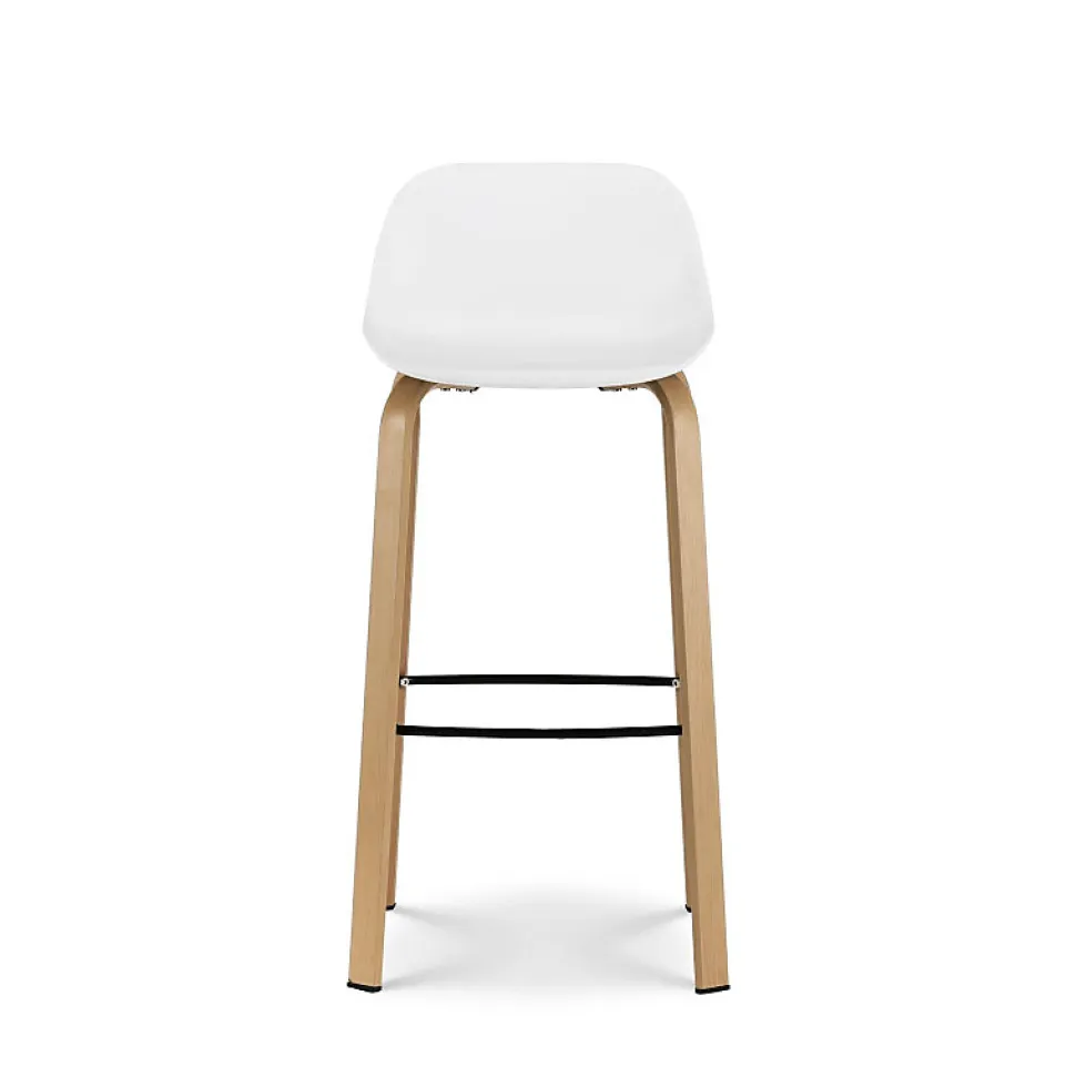 Lot de 4 tabourets de bar blancs style scandinave avec pieds effet bois en métal Hauteur 76cm