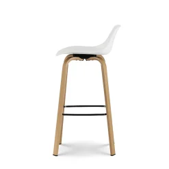 Lot de 4 tabourets de bar blancs style scandinave avec pieds effet bois en métal Hauteur 76cm