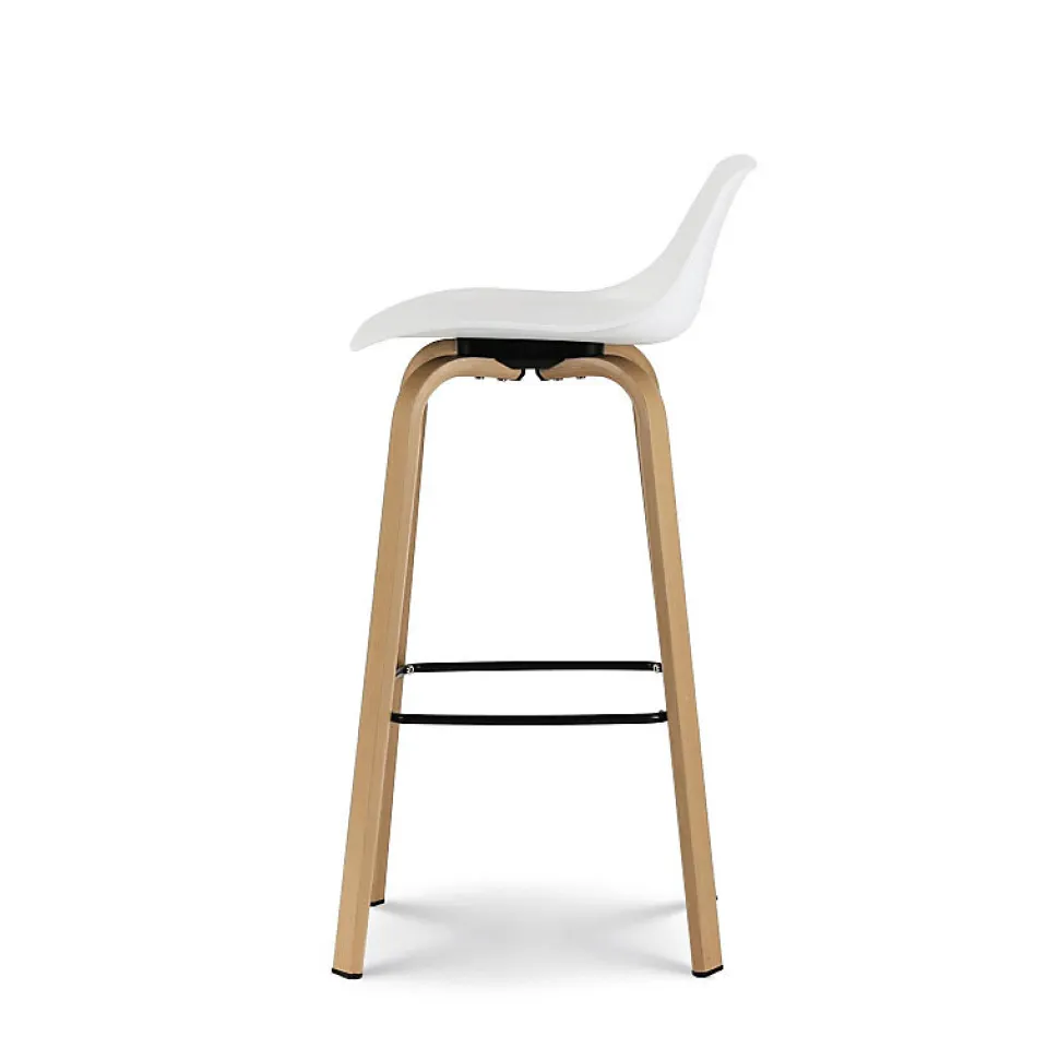 Lot de 4 tabourets de bar blancs style scandinave avec pieds effet bois en métal Hauteur 76cm