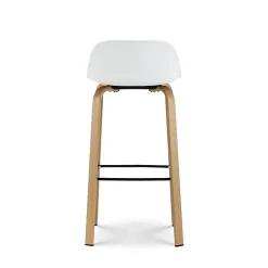 Lot de 4 tabourets de bar blancs style scandinave avec pieds effet bois en métal Hauteur 76cm