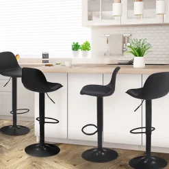 Lot de 4 tabourets de bar KARL design noir pied noir
