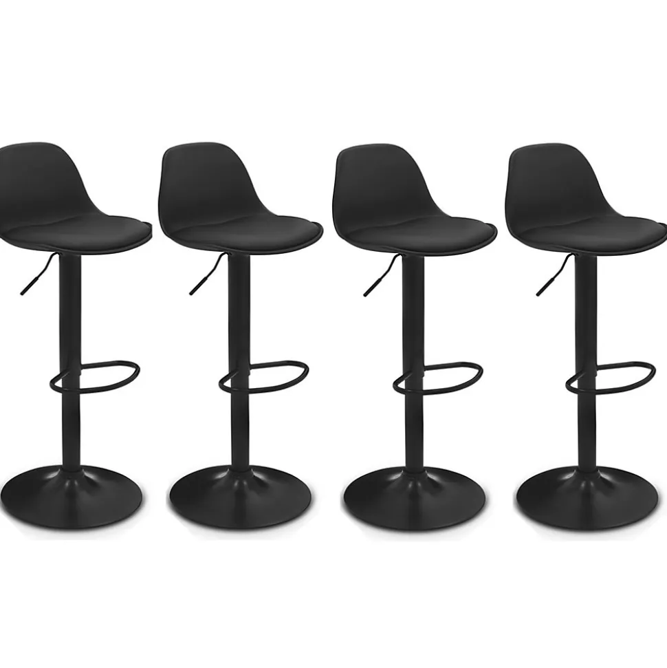 Lot de 4 tabourets de bar KARL design noir pied noir