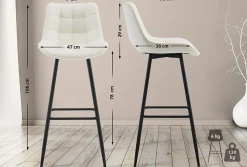 Lot de 2 tabourets de bar Dartford, Chaise de bar rembourrée, Structure métallique Crème/Velours